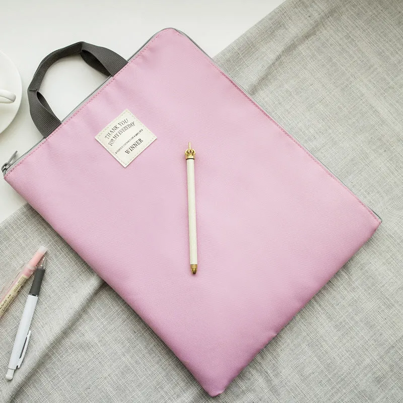 Winner solid colour large capacity nylon A4 file package with zipper closure and double strap in twelve colours