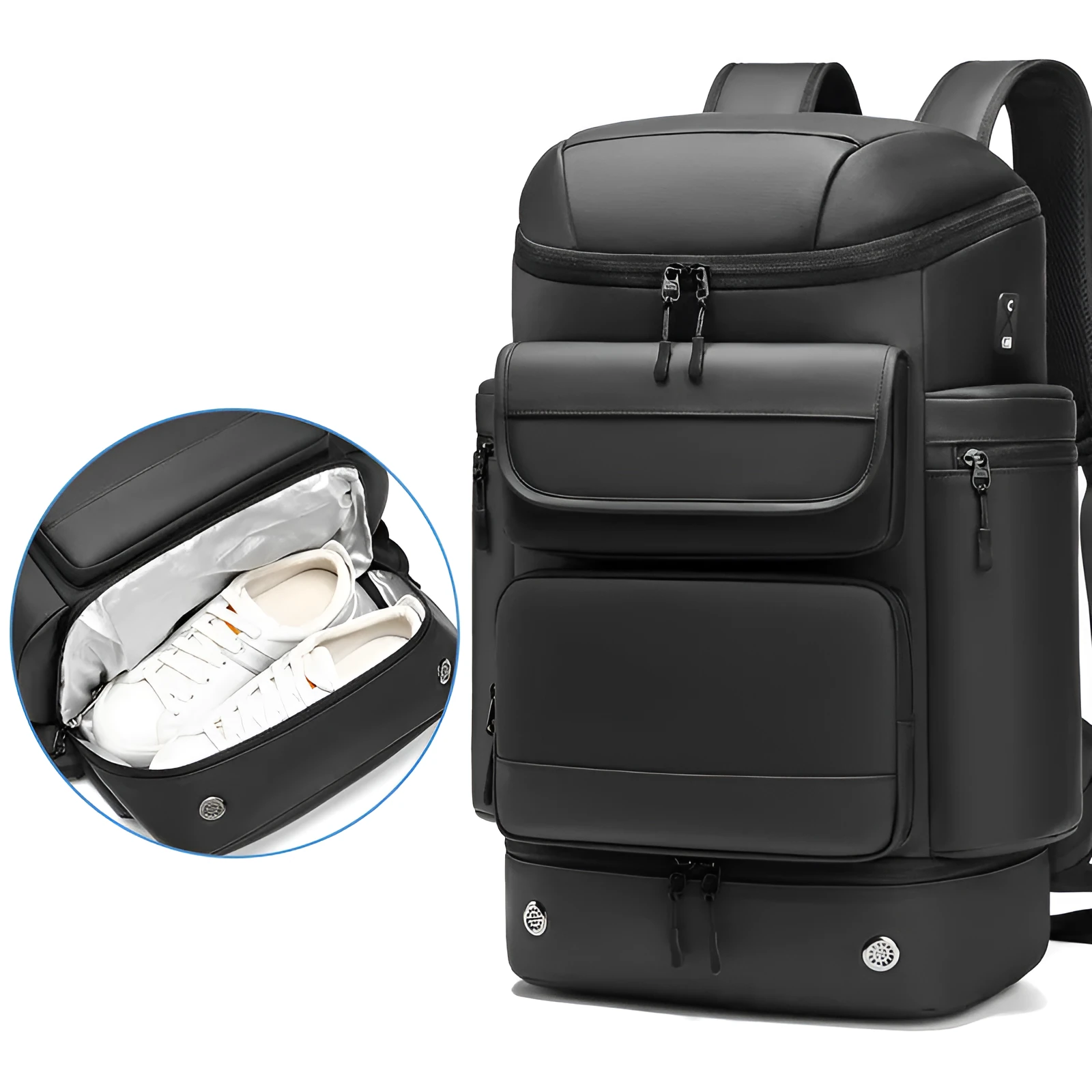 Black leisure outdoor backpack with 55cm height waterproof Niujin textile fabric