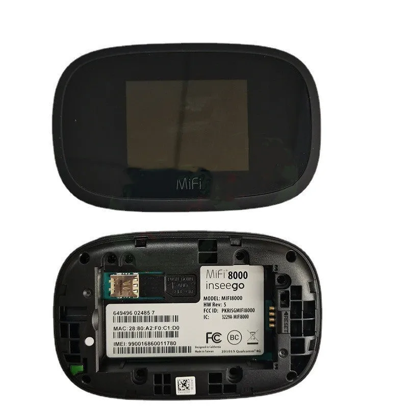 Black Mifi8000 portable 4G wireless router with compact design showing front panel indicators