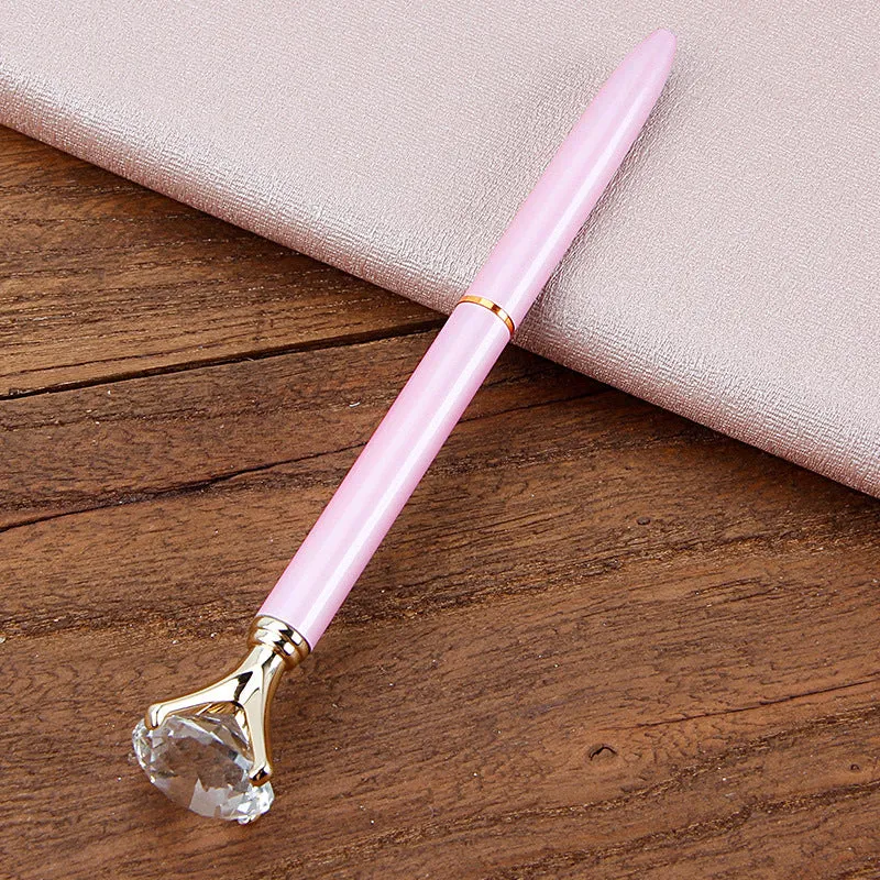 Metal ballpoint pen with crystal diamond decoration, rose gold colour, rotating mechanism, 1.0mm tip