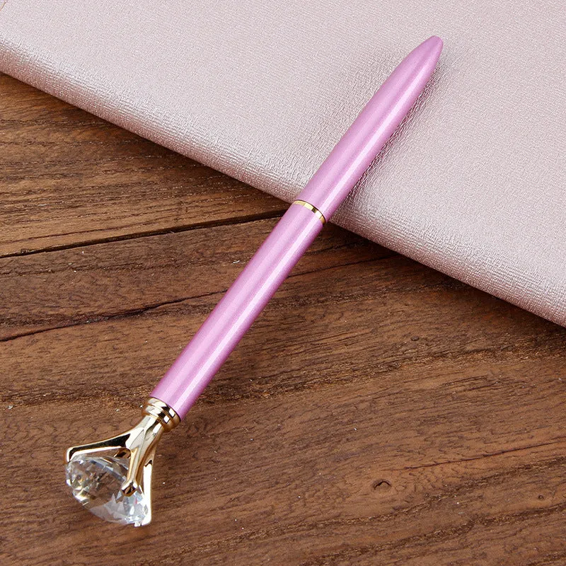 Metal ballpoint pen with crystal diamond decoration, rose gold colour, rotating mechanism, 1.0mm tip