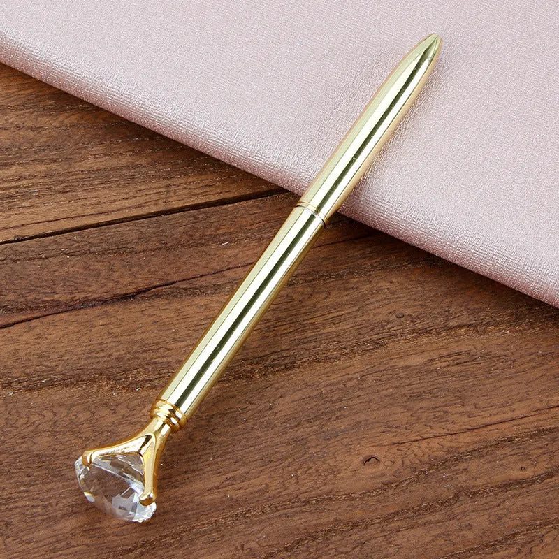 Metal ballpoint pen with crystal diamond decoration, rose gold colour, rotating mechanism, 1.0mm tip