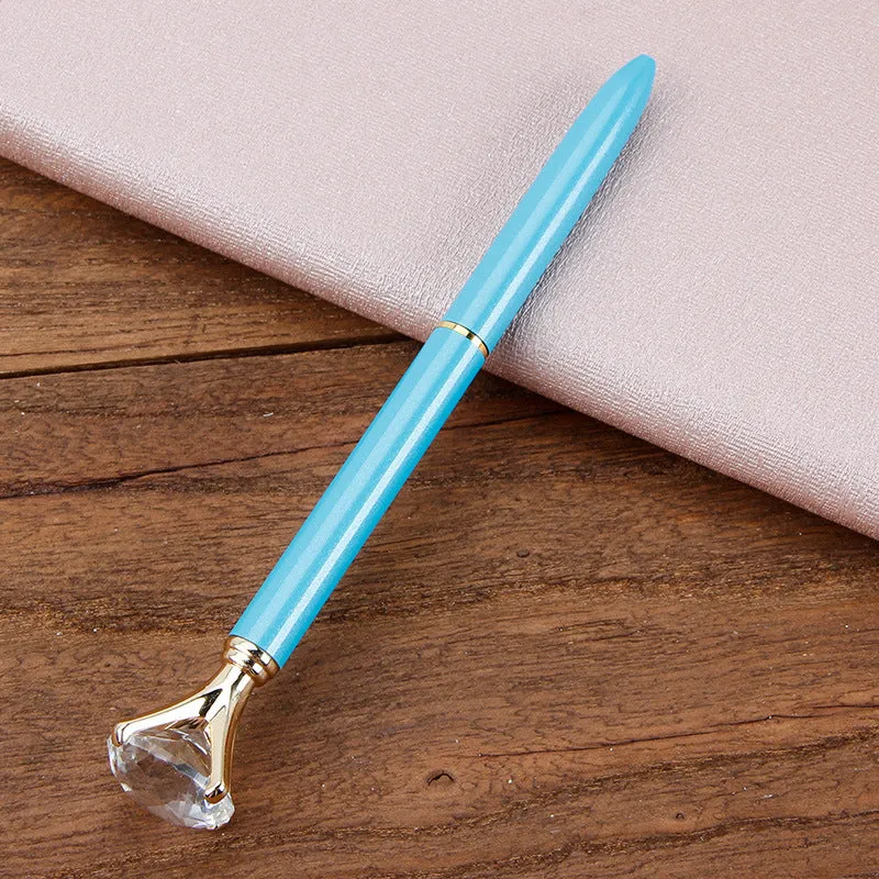 Metal ballpoint pen with crystal diamond decoration, rose gold colour, rotating mechanism, 1.0mm tip