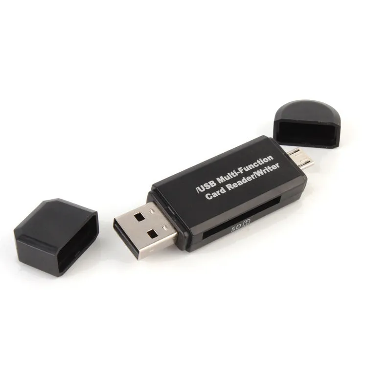 Multifunctional OTG machine card reader in black colour with USB 2.0 interface for SD and TF cards