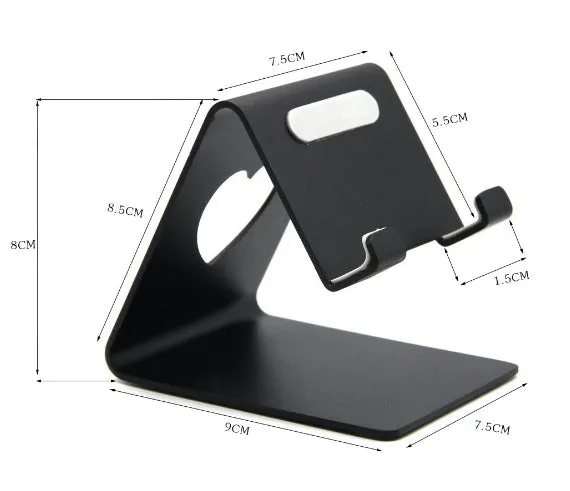 Aluminium alloy stand holding a tablet PC upright on a desk, black finish