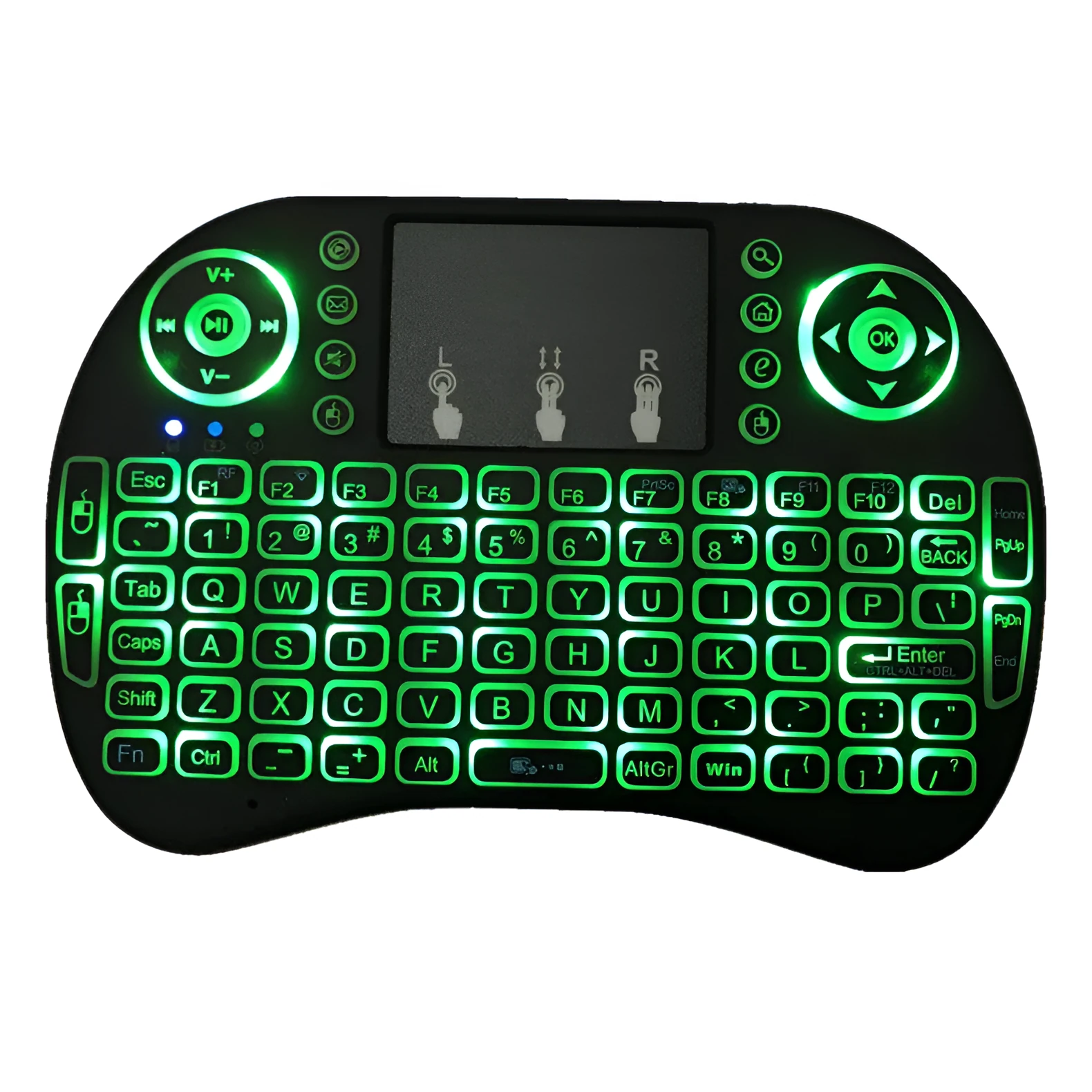 Backlit I8 mini wireless keyboard with touchpad and 2.4GHz USB receiver for laptop and smart TV