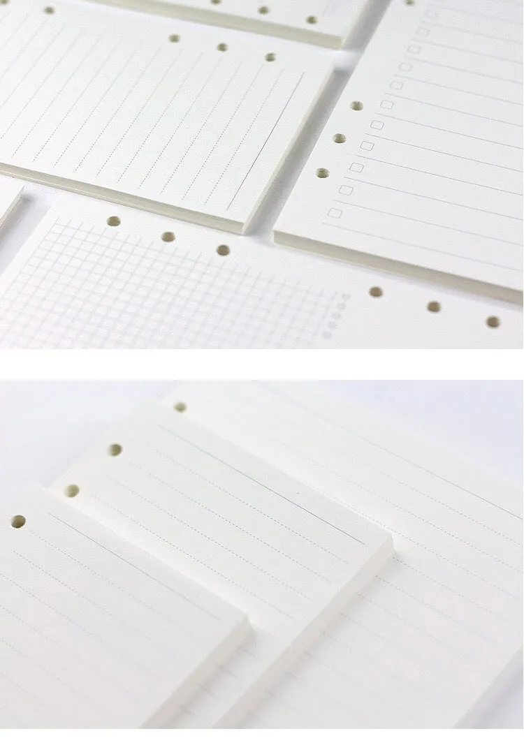 6-hole loose-leaf refill pack with A5 Daolin paper sheets showing blank, dot, line and square grid layouts
