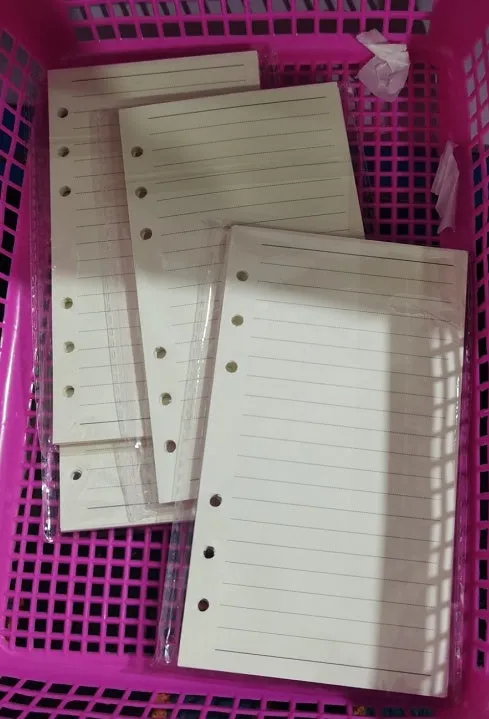 6-hole loose-leaf refill pack with A5 Daolin paper sheets showing blank, dot, line and square grid layouts