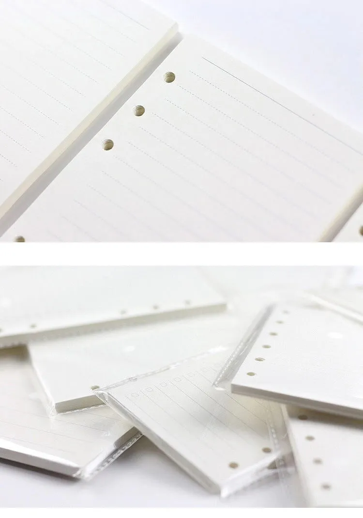 6-hole loose-leaf refill pack with A5 Daolin paper sheets showing blank, dot, line and square grid layouts