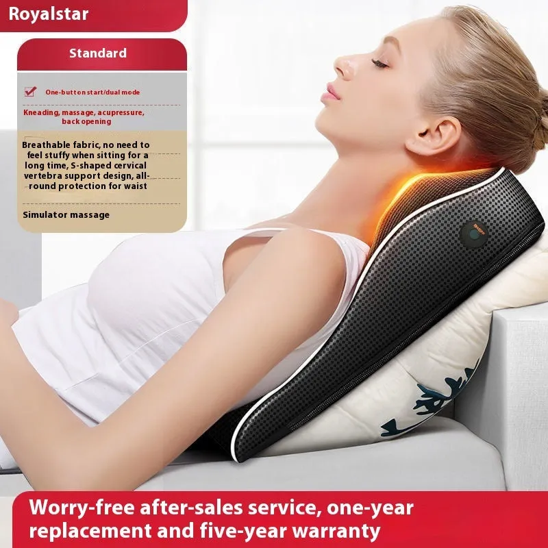 Intelligent multifunctional massage pillow with remote control, hot compress, and argy wormwood in luxury configuration on a sofa