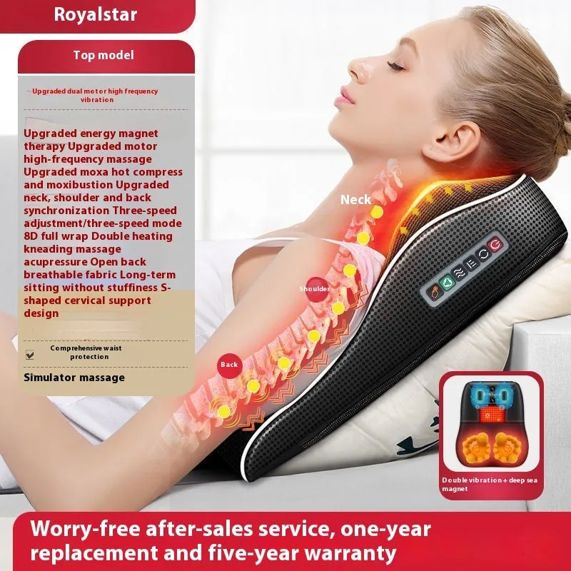 Intelligent multifunctional massage pillow with remote control, hot compress, and argy wormwood in luxury configuration on a sofa