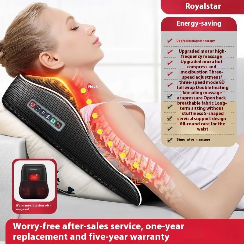 Intelligent multifunctional massage pillow with remote control, hot compress, and argy wormwood in luxury configuration on a sofa