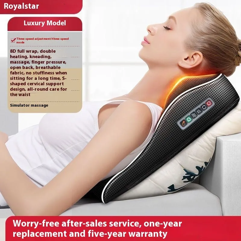 Intelligent multifunctional massage pillow with remote control, hot compress, and argy wormwood in luxury configuration on a sofa