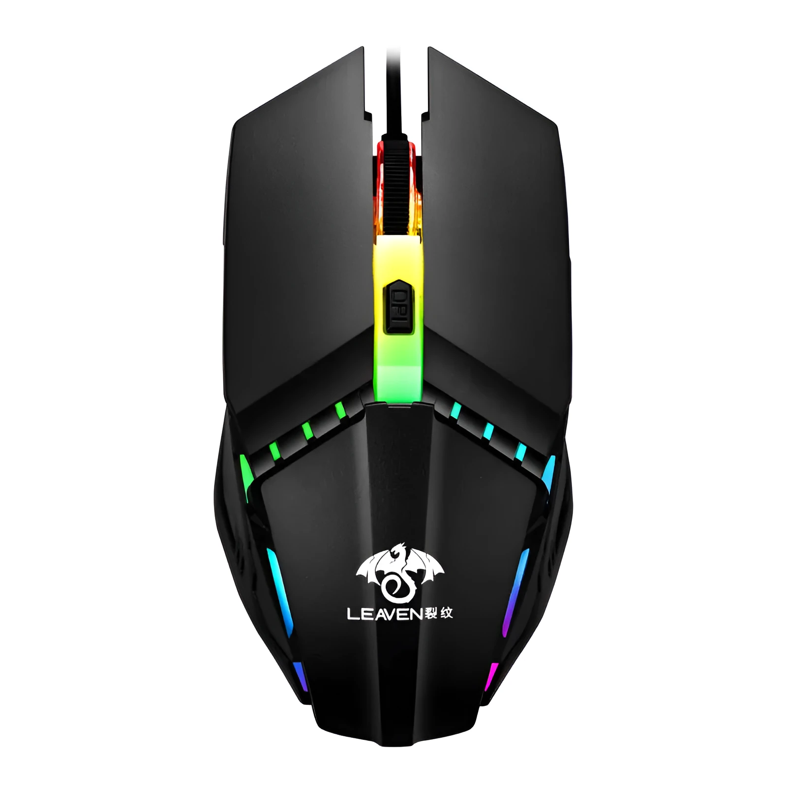 USB wired RGB mechanical mouse with 4000DPI optical sensor, 7 keys, ergonomic design, four-way scroll wheel, black colour option