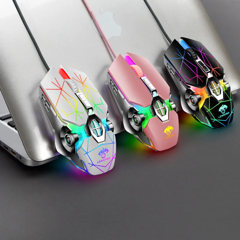 USB wired RGB mechanical mouse with 4000DPI optical sensor, 7 keys, ergonomic design, four-way scroll wheel, black colour option
