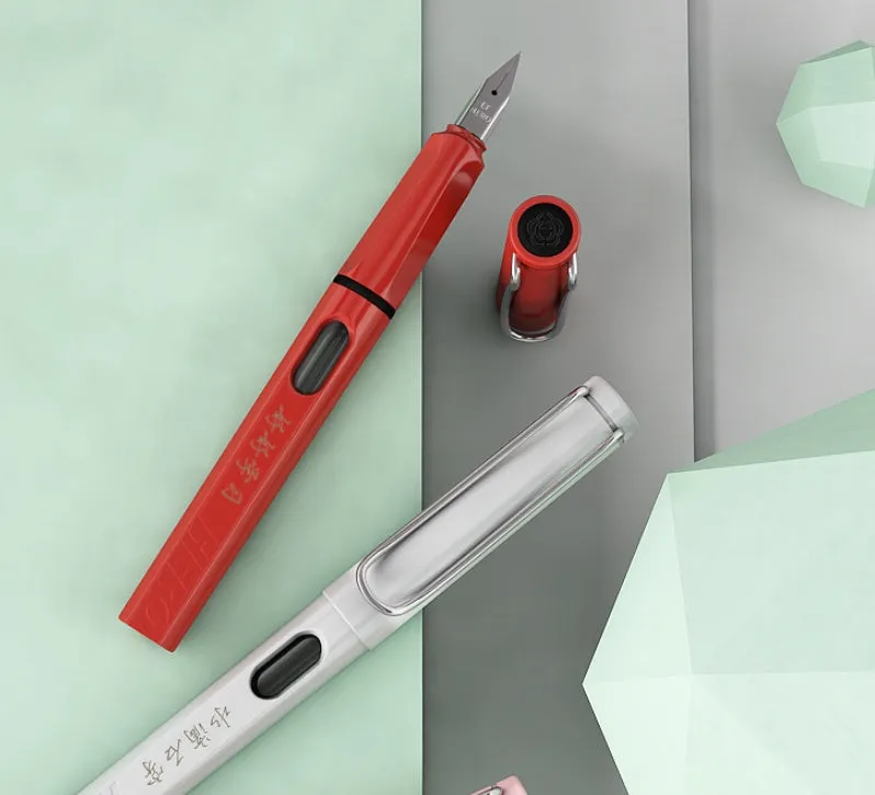 Adult calligraphy fountain pen with iridium nib, plastic metal barrel, glossy finish, 0.38mm 0.5mm