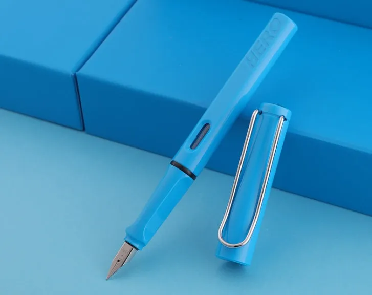 Adult calligraphy fountain pen with iridium nib, plastic metal barrel, glossy finish, 0.38mm 0.5mm