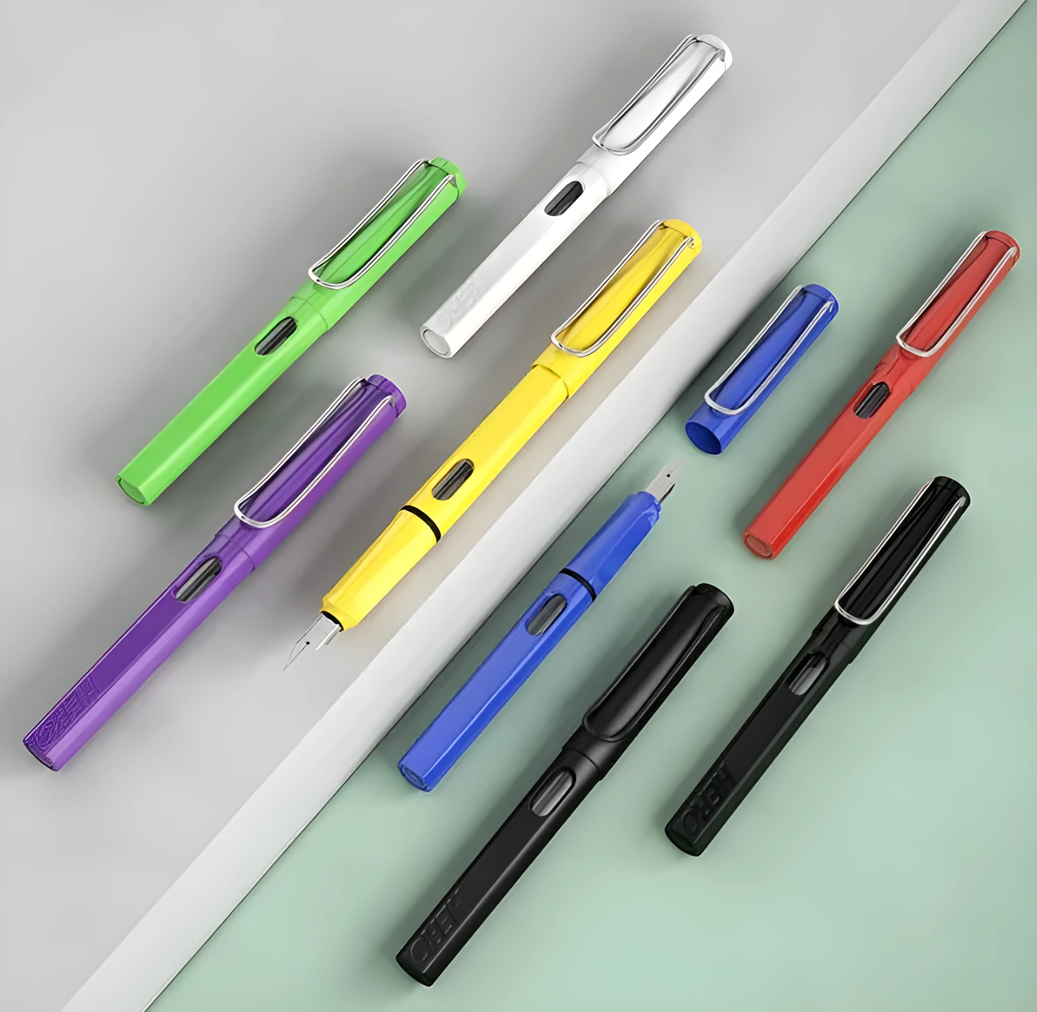 Adult calligraphy fountain pen with iridium nib, plastic metal barrel, glossy finish, 0.38mm 0.5mm