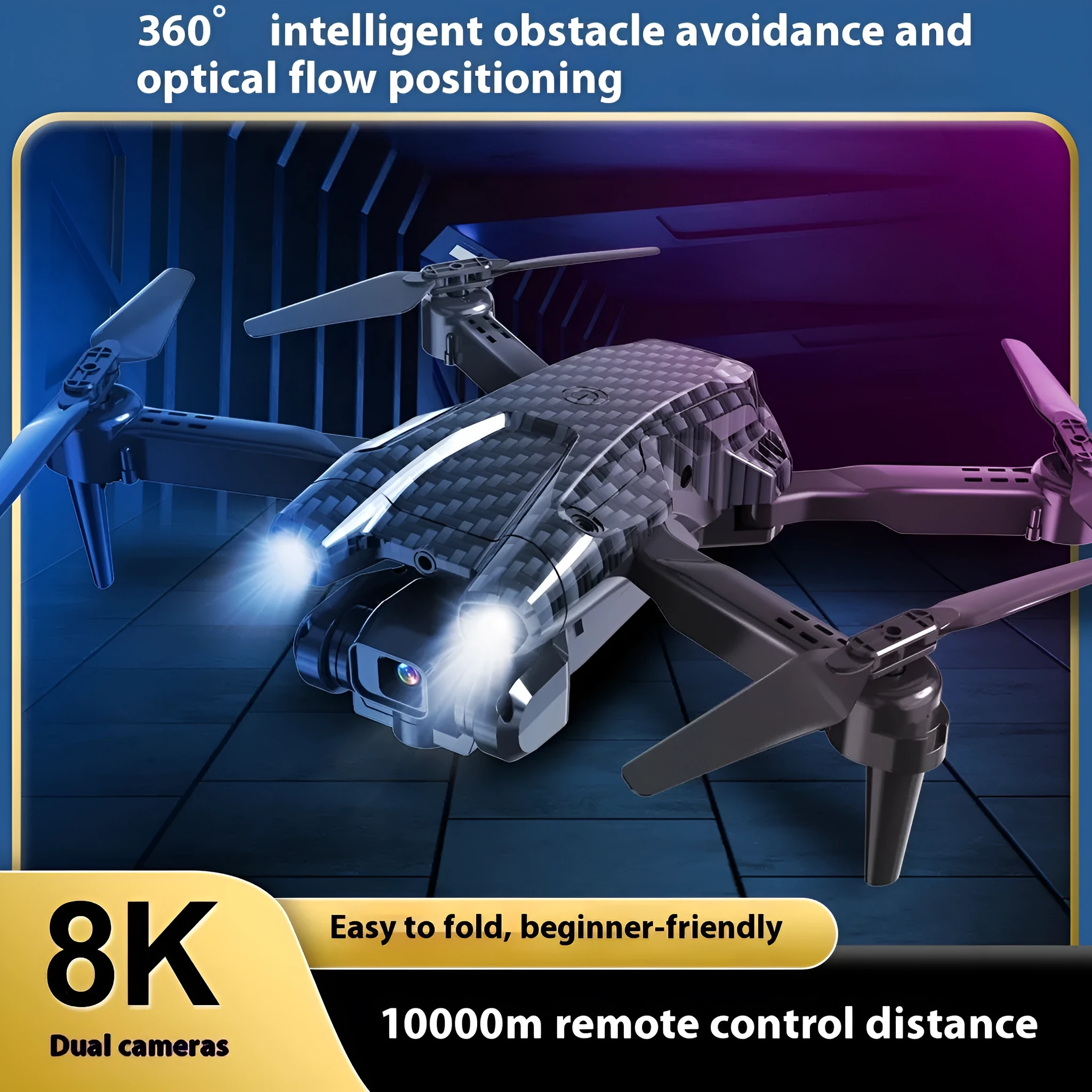 S138 folding UAV drone with obstacle avoidance and aerial photography camera in black carbon fibre design