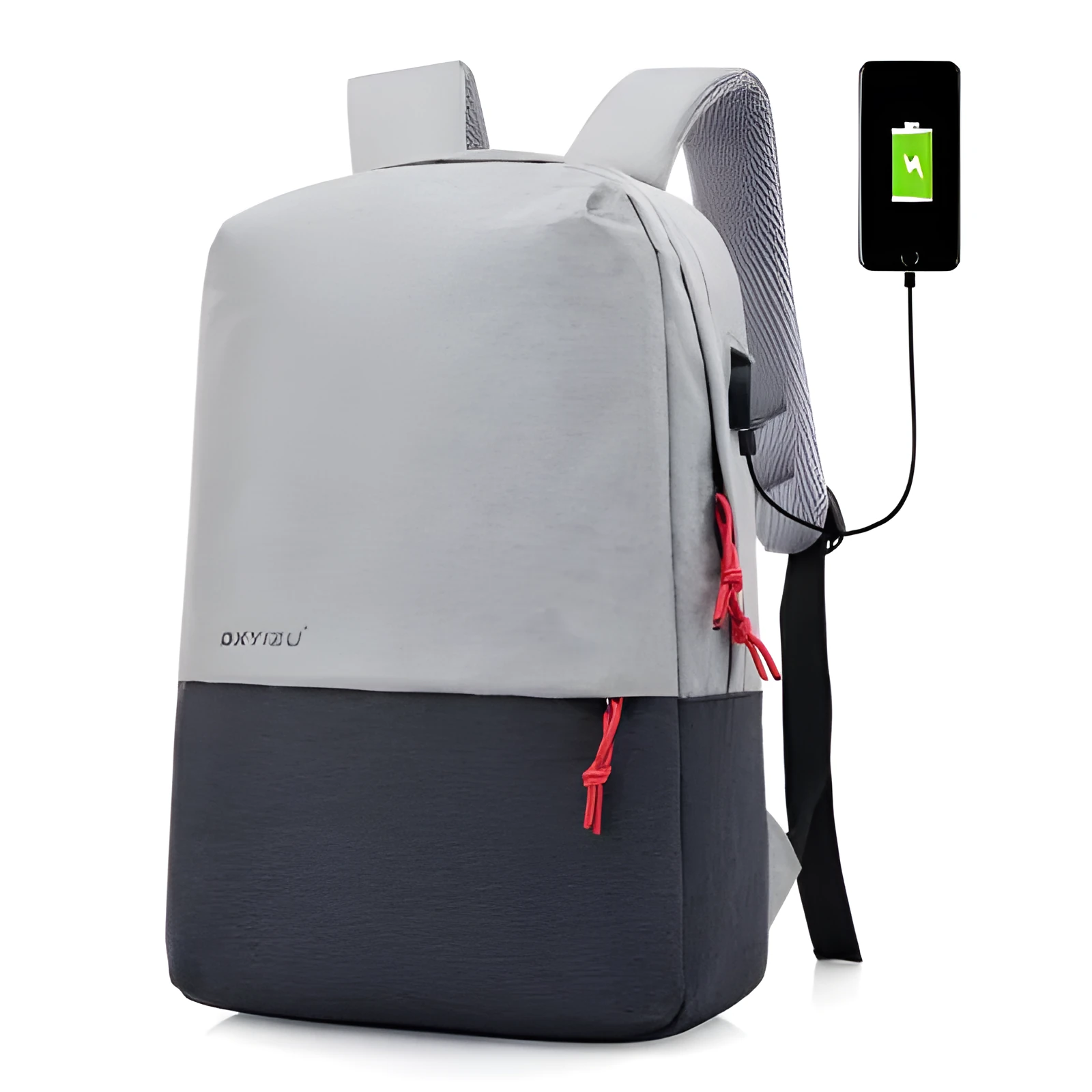 Polyester canvas backpack with double straps and zipper closure in black colour