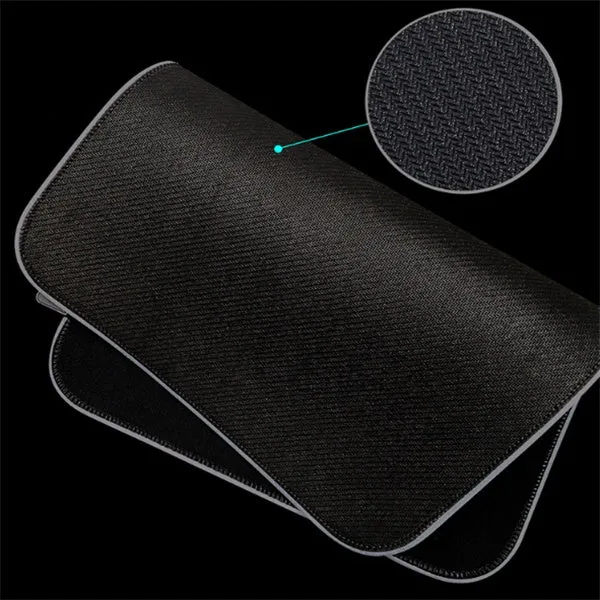RGB illuminated mouse pad with non-slip rubber base and cloth surface in black