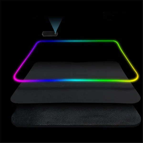 RGB illuminated mouse pad with non-slip rubber base and cloth surface in black