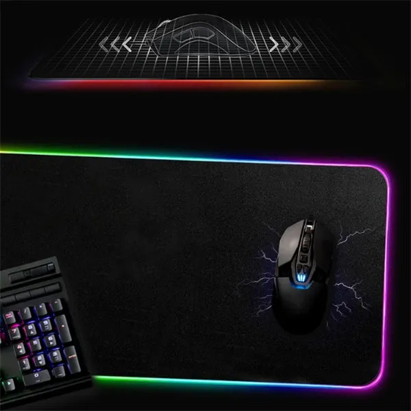 RGB illuminated mouse pad with non-slip rubber base and cloth surface in black