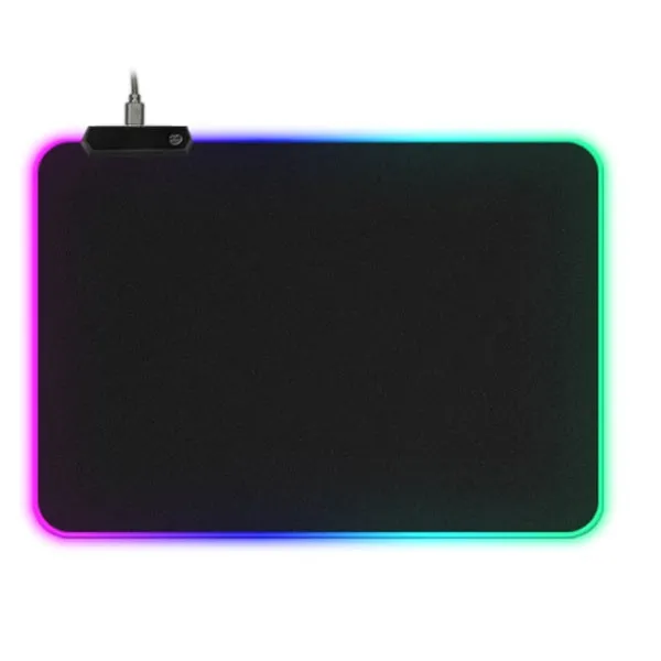 RGB illuminated mouse pad with non-slip rubber base and cloth surface in black