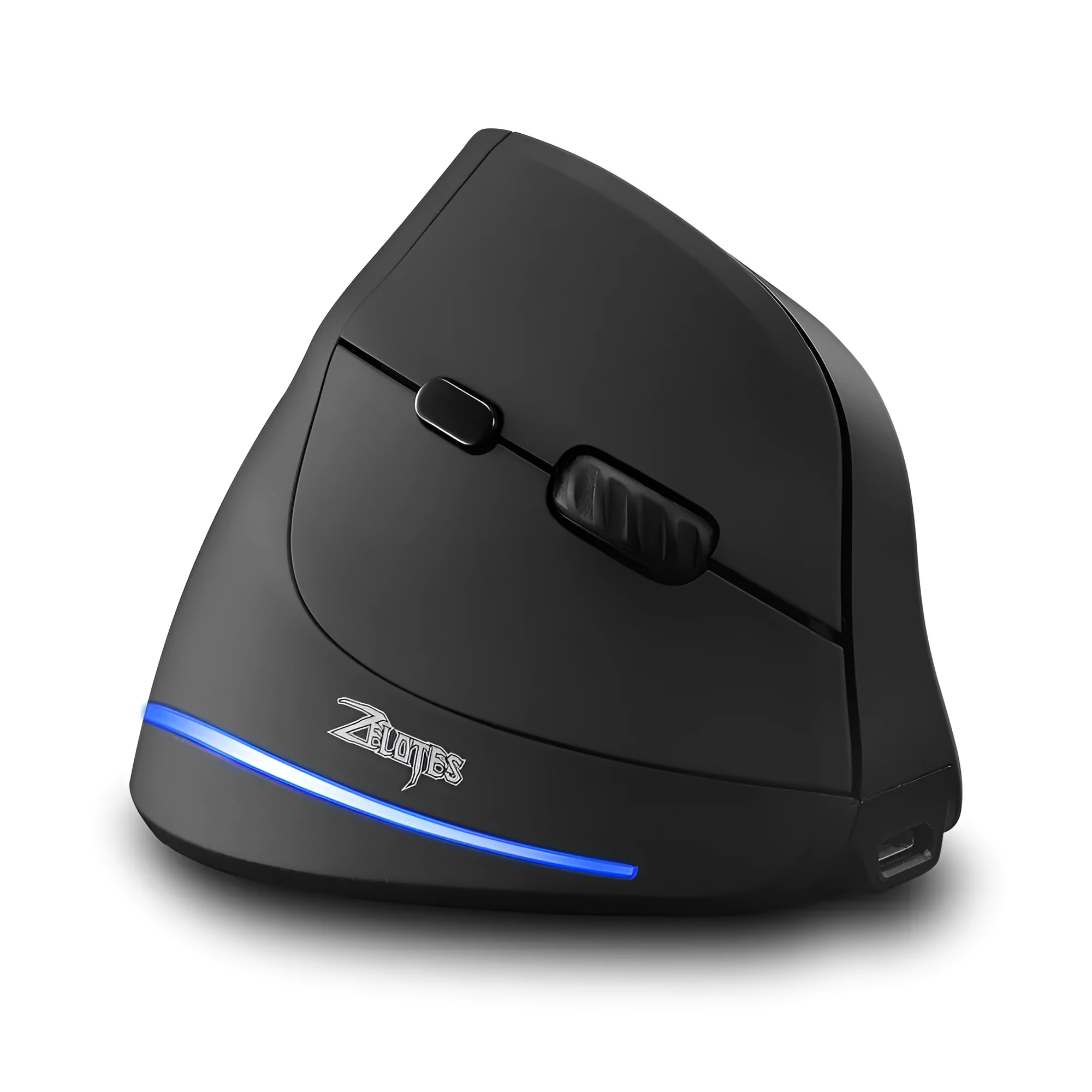 Wireless charging vertical gaming mouse F35 in black with six buttons and USB receiver