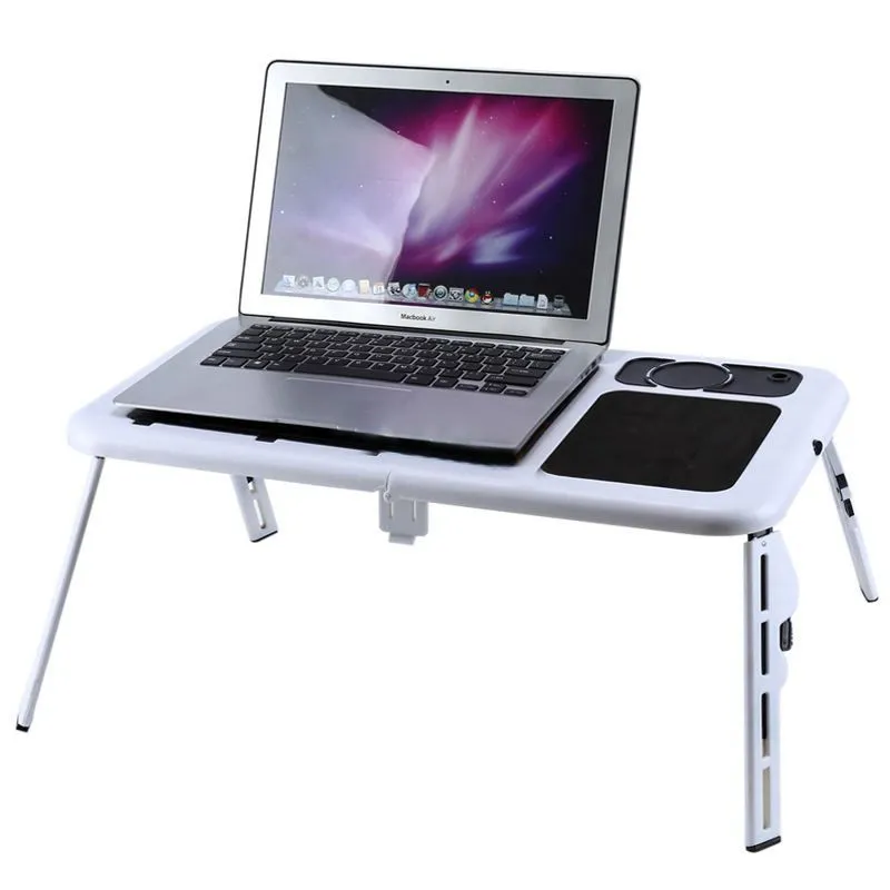 White folding ABS computer desk bed with adjustable legs and double heat dissipation, 560 x 316mm