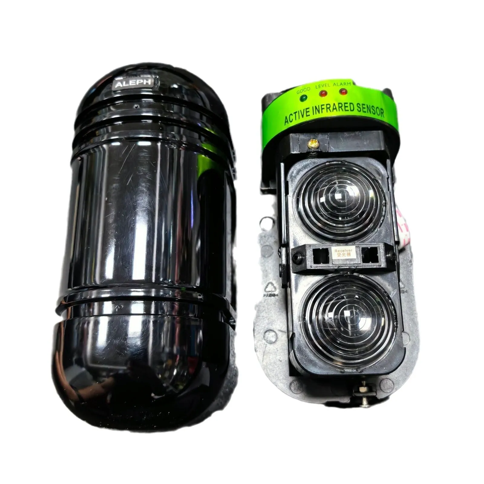 Black infrared security alarm detector for wall mounting with 150 metre detection range