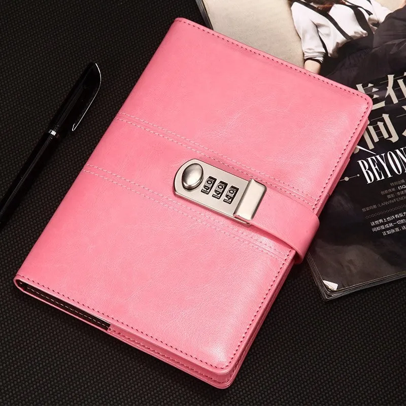 Girls' thickened lockable notebook with 50 sheets and built-in lock in pink colour