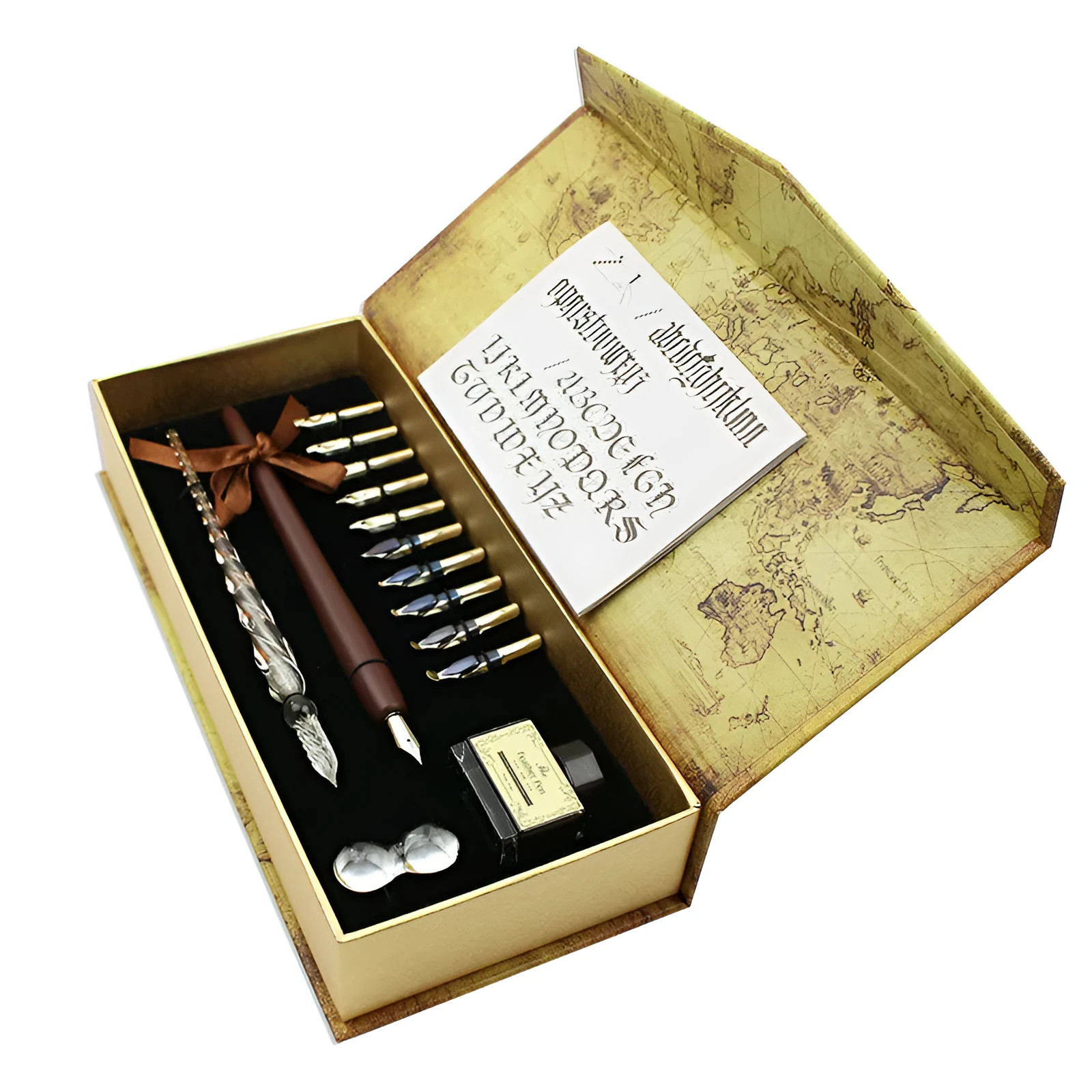 Handmade glass dip pen with wooden handle and stainless steel nib in gift box for Valentine's Day
