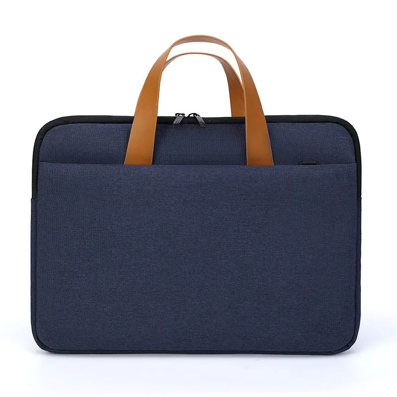 Oxford lightweight laptop bag in blue, horizontal square shape, zipper closure, 14 inch size