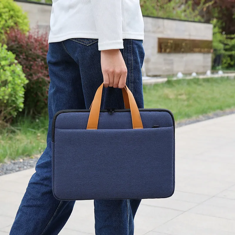 Oxford lightweight laptop bag in blue, horizontal square shape, zipper closure, 14 inch size