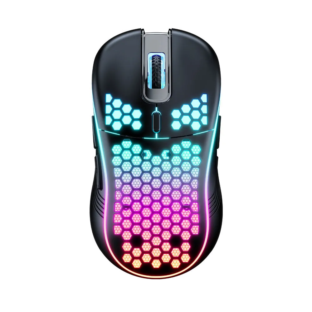 SA-1 Dual Mode Honeycomb Shell RGB Wireless Bluetooth Gaming Mouse in black with honeycomb cutouts and scroll wheel