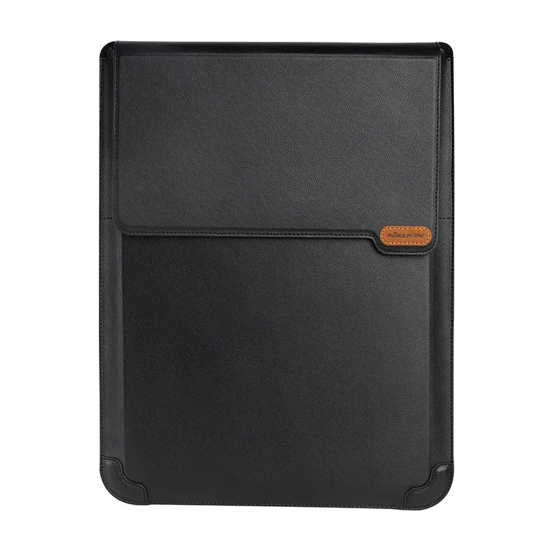 Multifunctional computer bag for 14-inch notebook with stand storage compartment, flip type, black