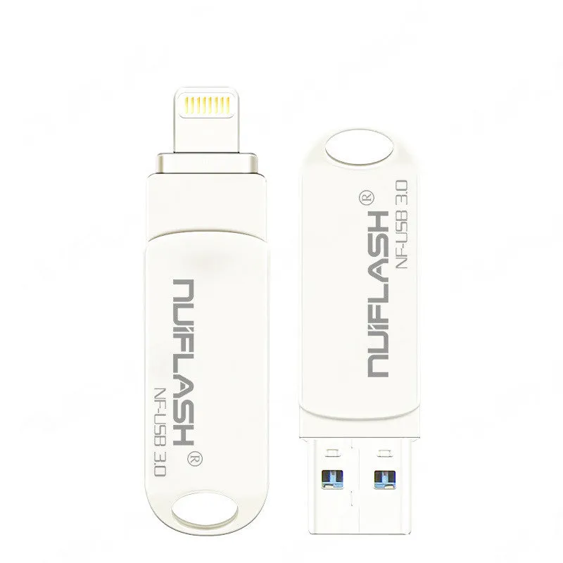 Silver metal 128GB USB flash drive with CLASS10 rating for mobile and computer storage