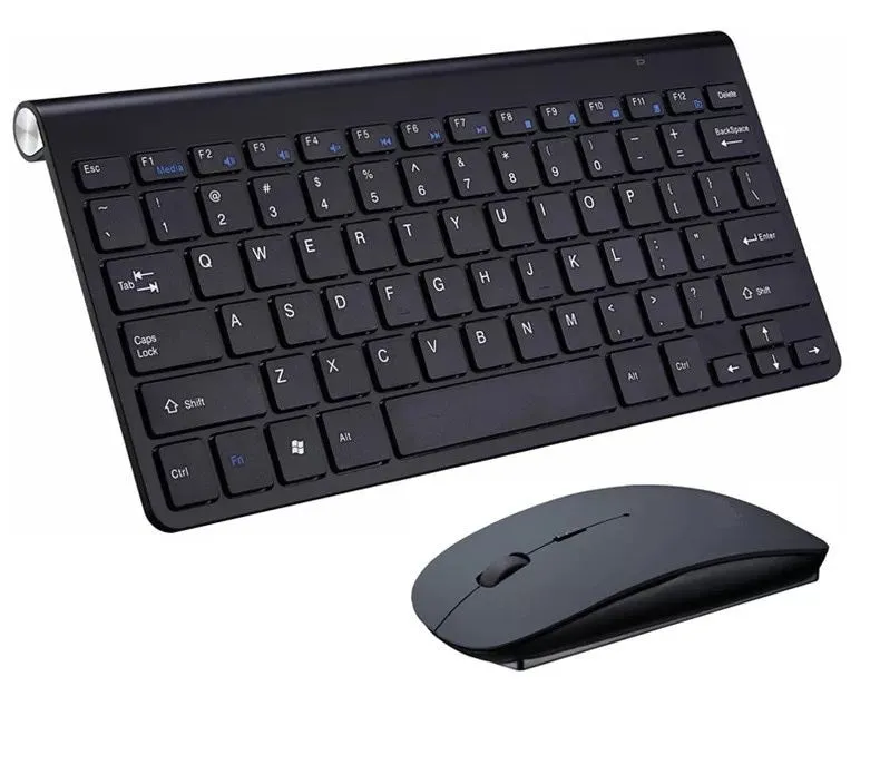 Wireless keyboard and mouse set with slim 10mm keyboard in gold colour on white background
