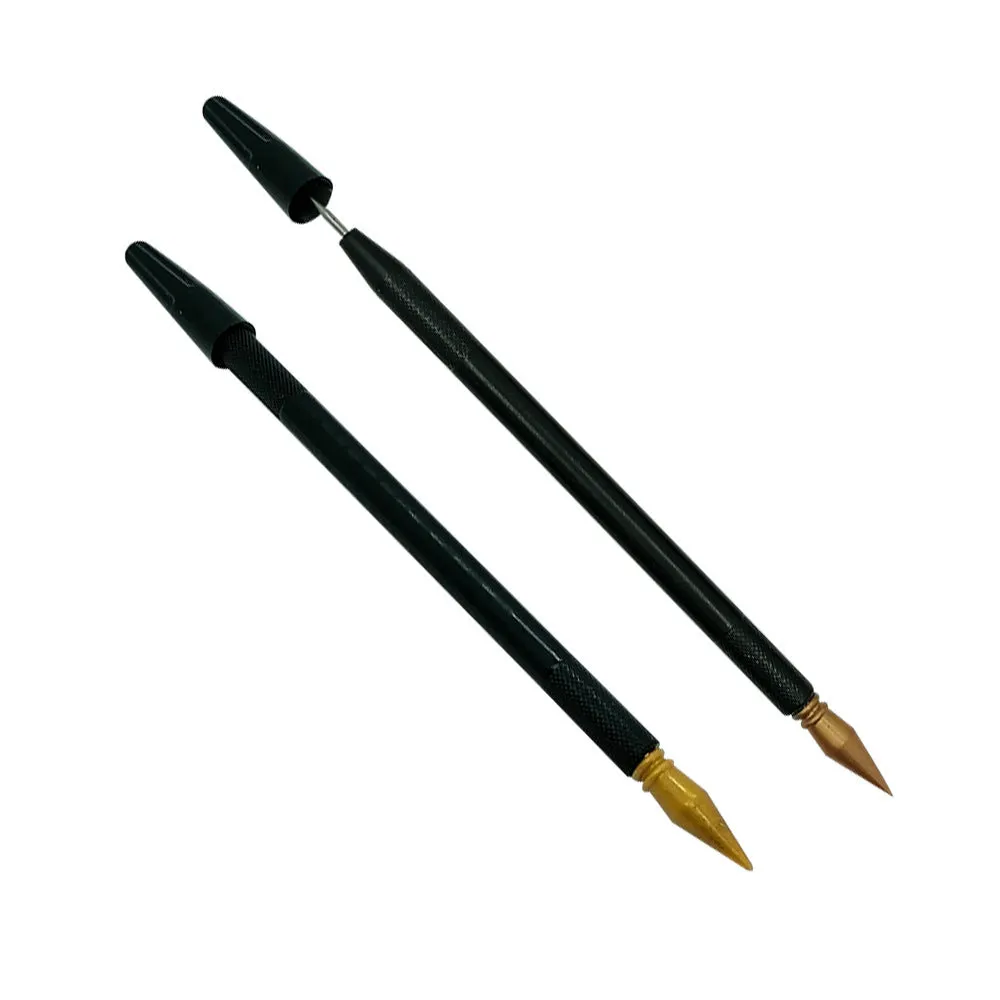 A white PS plastic scratch pen for children's rainbow drawing and art projects on black paper.