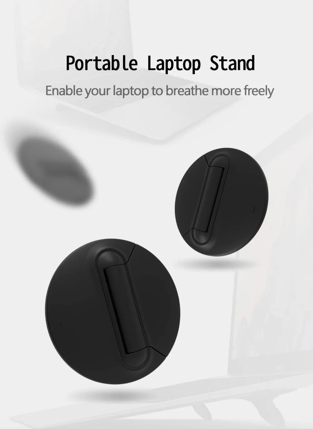 Black adjustable mini invisible ABS laptop stand for iPad and laptop, 2-pack