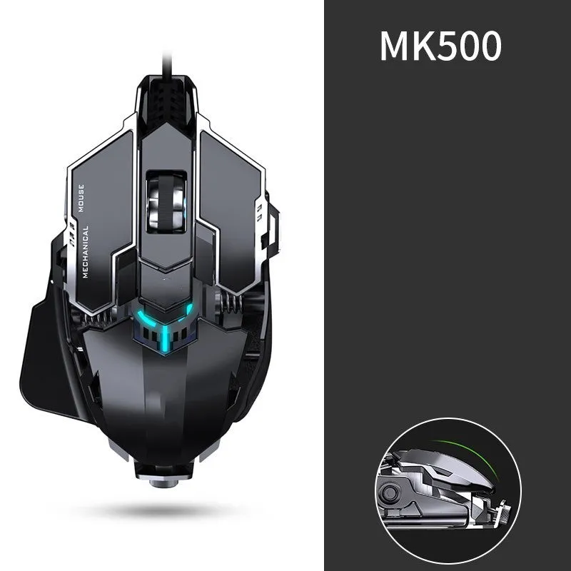 Forerunner MK500 wired esports gaming mouse in metallic black with metal weighted body and USB cable