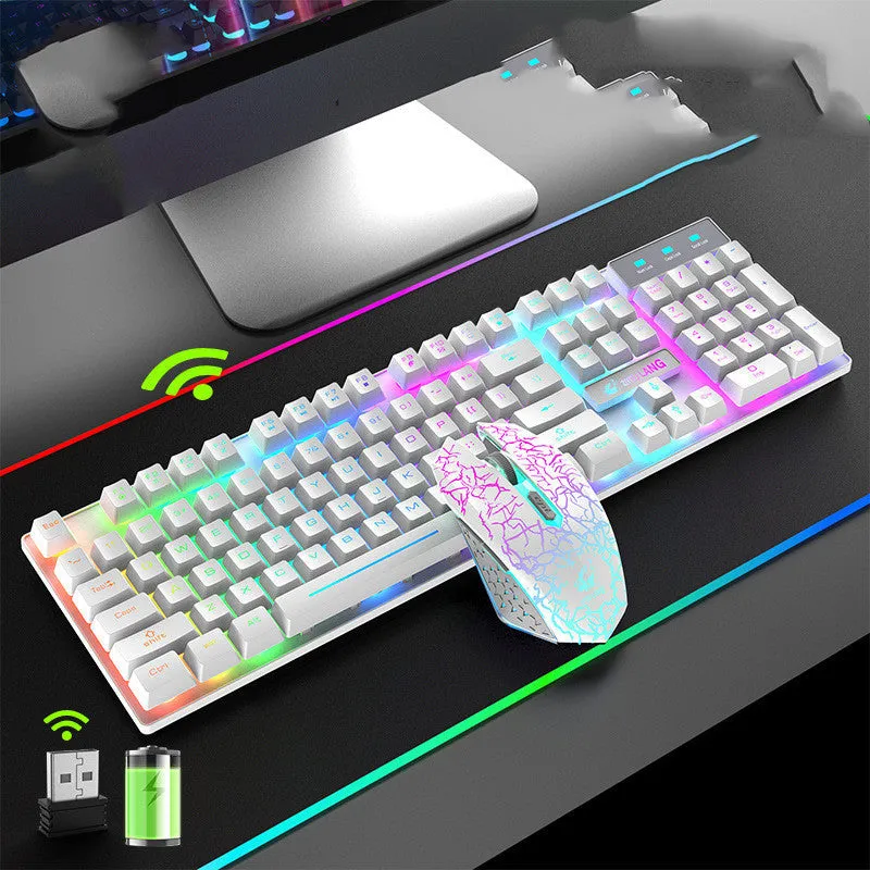 Rechargeable wireless keyboard with mechanical axis keys and backlight, black casing, orange LED lighting