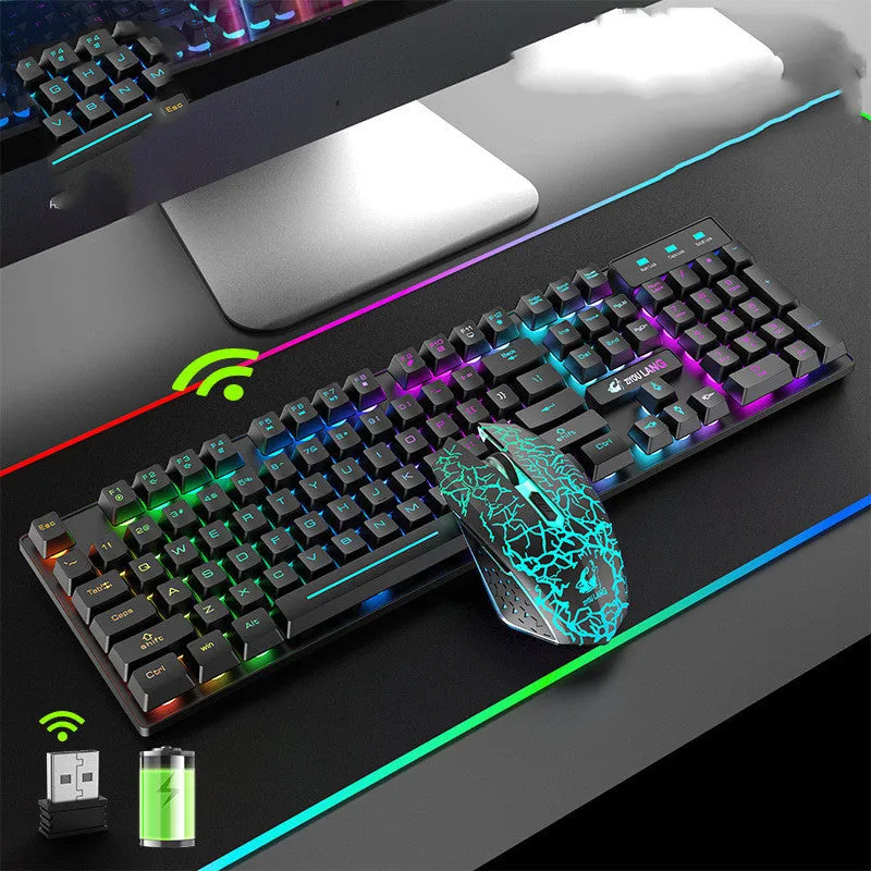 Rechargeable wireless keyboard with mechanical axis keys and backlight, black casing, orange LED lighting