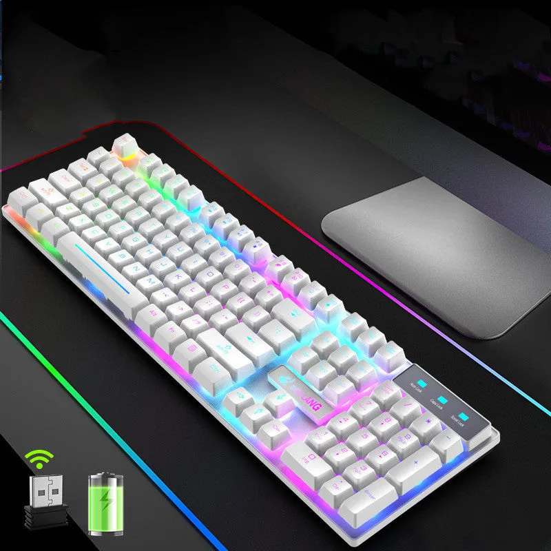 Rechargeable wireless keyboard with mechanical axis keys and backlight, black casing, orange LED lighting