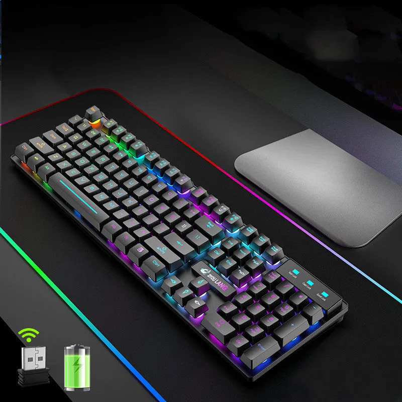 Rechargeable wireless keyboard with mechanical axis keys and backlight, black casing, orange LED lighting