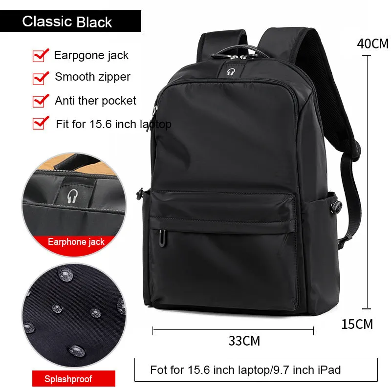 Fashion Simple Travel Bag Trendy Cool Male College Student Computer School Bag in black Oxford spinning fabric