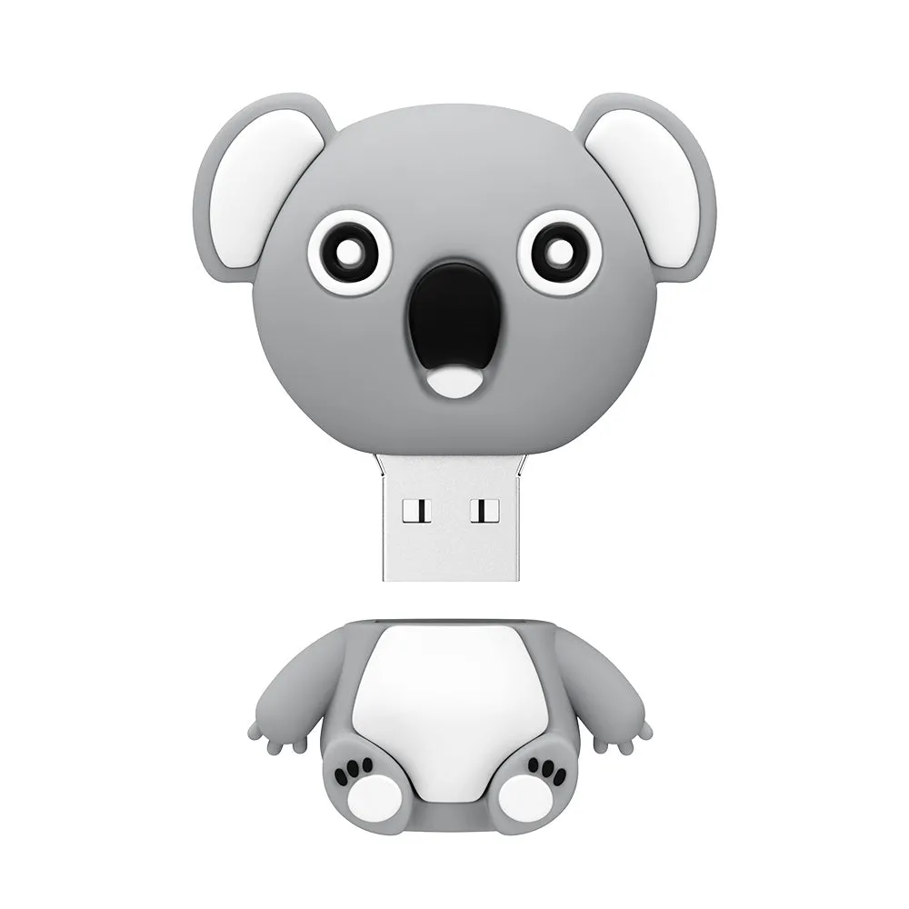 Cartoon silicone USB drive shaped like a koala with USB connector and indicator light, in brown colour