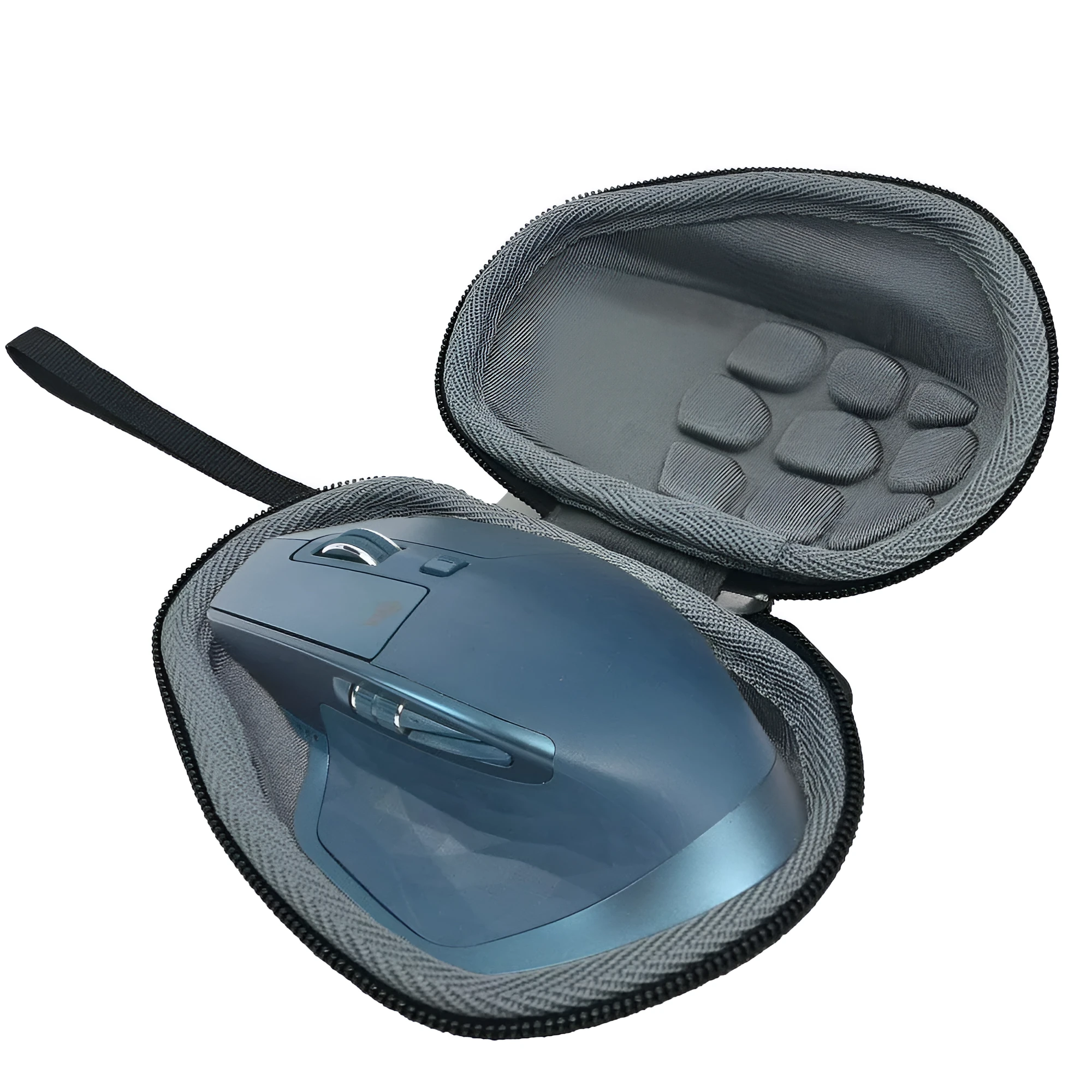 Black mouse storage box with nylon 1200D exterior and handle, interior EVA foam padding