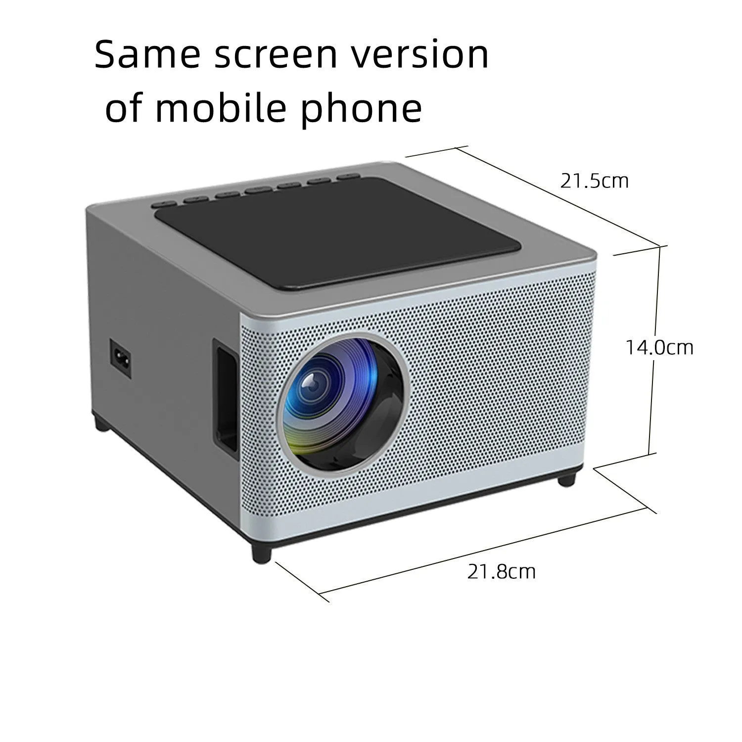 Mini portable projector with 400 ANSI brightness and 200-inch projection on a white wall in a dim room